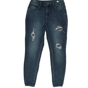 M Jeans by Maurices (Small Short)High Rise skinny red plaid lined holes distress